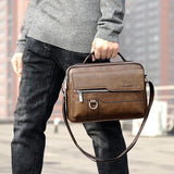 Men'S Briefcase Shoulder Business Square Tote PU Leather Cross Handbag Messenger Crossbody Square Side Phone Pouch Hand Bag Male Aimak Store
