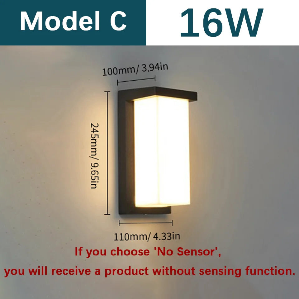 LED Outdoor Wall Light Wall Lamp Motion Sensor 85-265V 16W10W Waterproof Modern Indoor Home Balcony Path Porch Garden Decoration Aimak Store