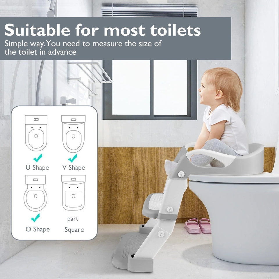 Children's Toilet Seat Stairway Adjustable Baby Toilet Folding Stand Step Stool Toilet Seat Ring with Nonslip Pad for Boys Girls Aimak Store