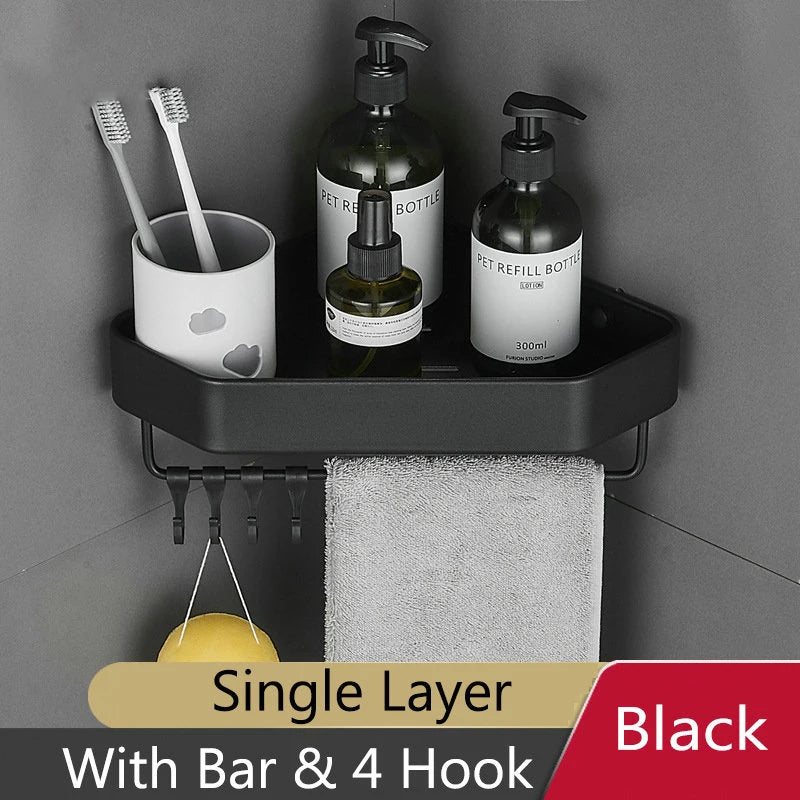 Bathroom Shelf Corner Space Aluminum Bathroom Triangle Basket Shower Room Storage Rack Wall Mounted Black/Matte/Grey Aimak Store