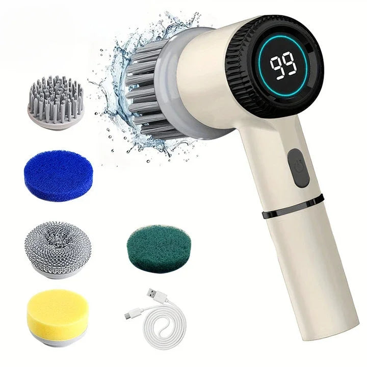 5 in 1 Electric Cleaning Brush Multifunctional Kitchen Bathroom Toilet Portable Powerful Clean Brush 5 Brush Heads LED Display Aimak Store