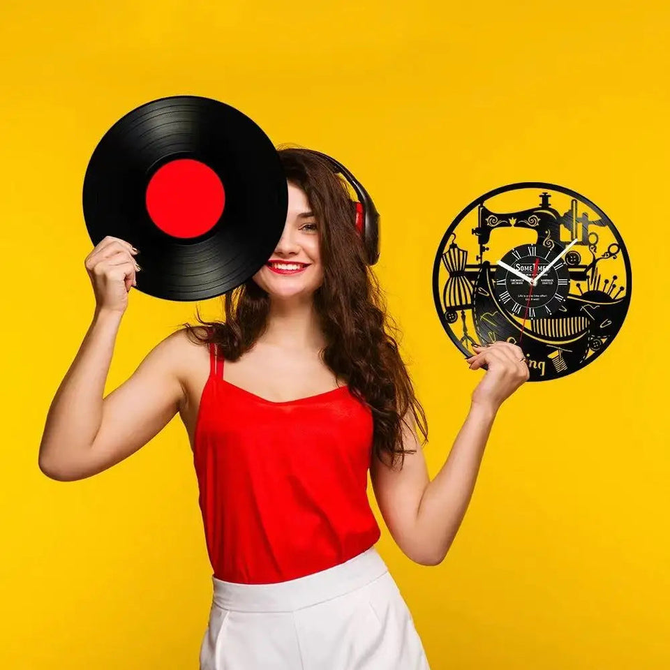 Sewing Machine Customization Vinyl Record Wall Clock Quilting Room Decoration Logo Personalized Tailor Name Clock Tailor Gift Aimak Store