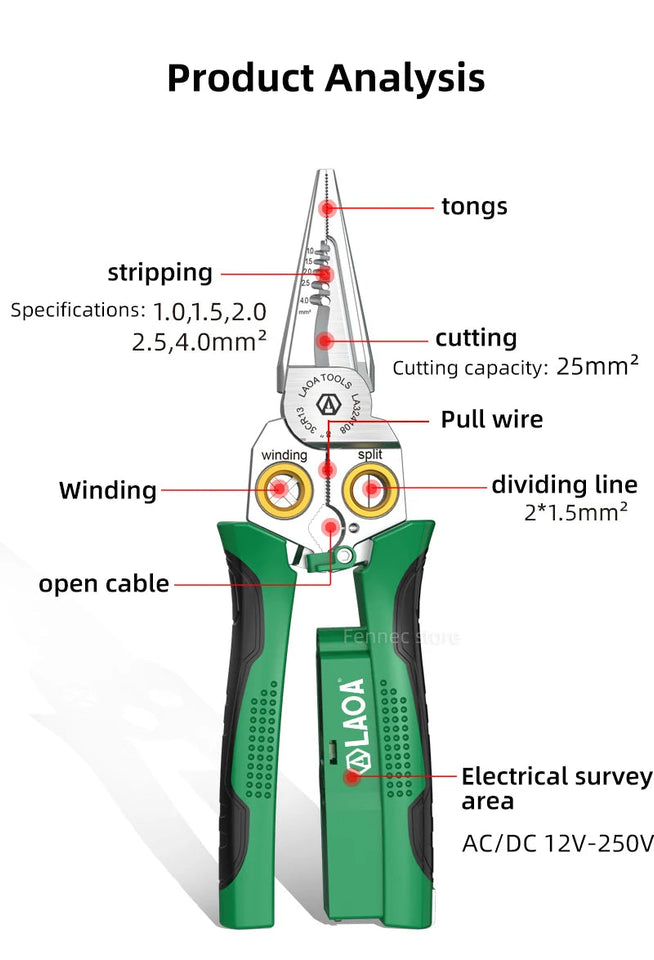 LAOA 8-In-1 Stainless Steel Multifunctional Wire Stripping Pliers LA324107 LA324108 Electric Measuring and Electricians Aimak Store