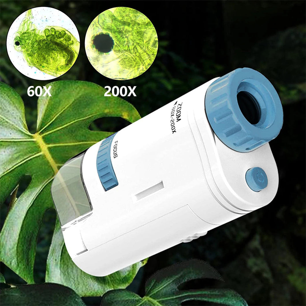 60-200x Pocket Microscope Electric Mini Microscope with LED Light High Definition Children Microscope for Observation Learning Aimak Store