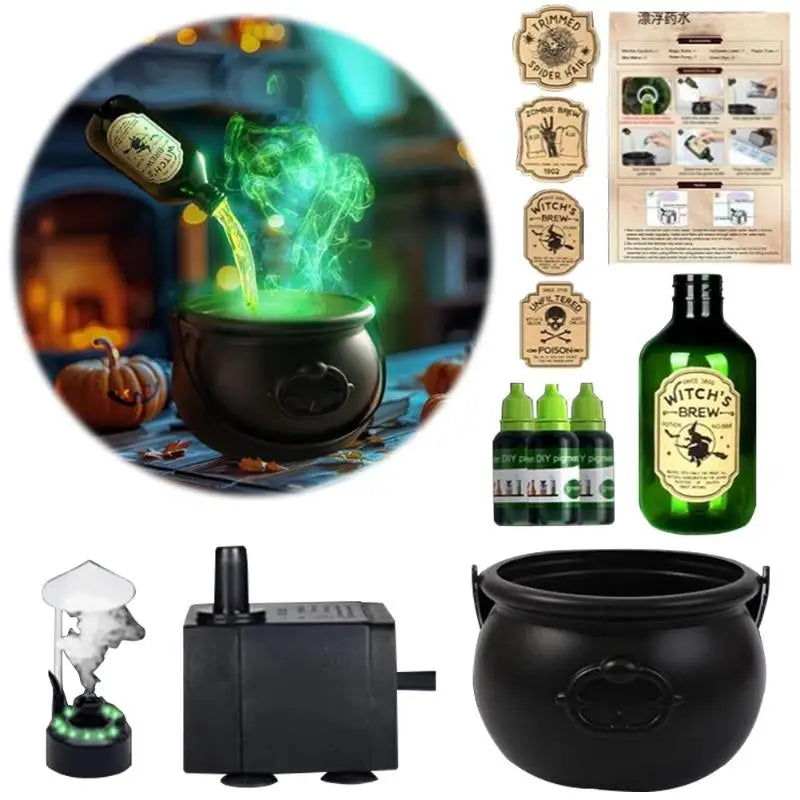 Party Horror Props Witch's Cauldron With Magical Bottles & Fog Maker, Floating Potion DIY, Halloween Decorations Indoor Aimak Store