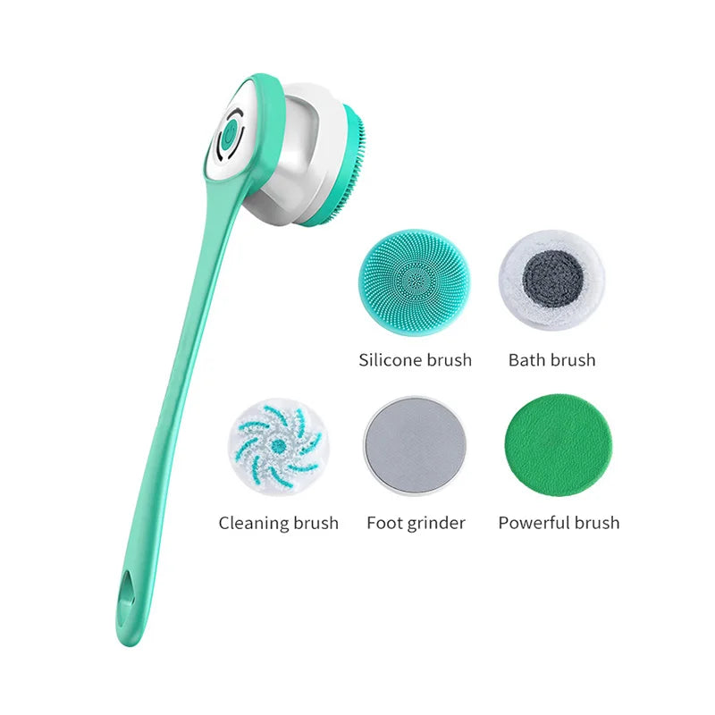 Multifunction Detachable Electric Bath Brush 5in1 Facial Cleansing Skin Grinding Back Rubbing Long Handle Massage Shower Brush Aimak Store
