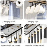 New Kitchen Hanging Organizer Rack with Hook Under Cupboard Paper Towel Rags Hanger Cutting Board Pot Cover Holder Storage Shelf Aimak Store
