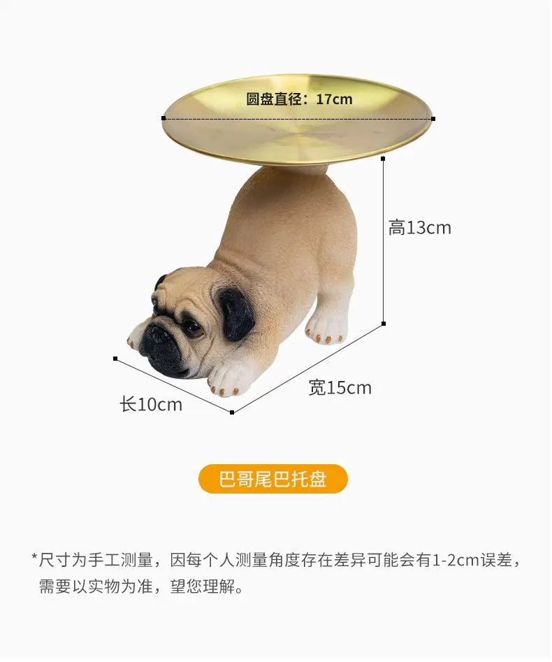 Creative Pug Statue Storage Tray Cute Dog Key Candy Snack Storage Plate Animal Sculpture Ornaments Office Tabletop Decor муравьи Aimak Store