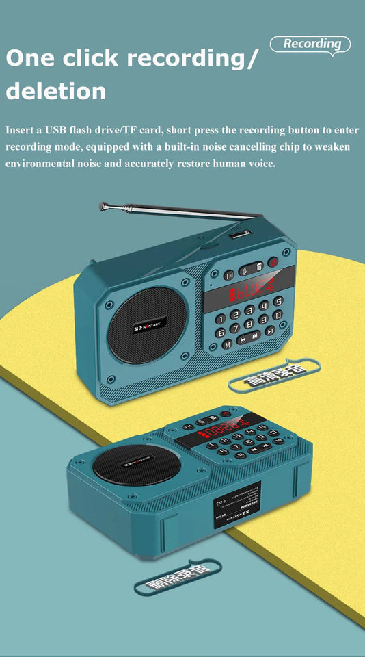 Mini Portable FM Radio High Sensitivity Radios Receiver Wireless Hifi  Bluetooth Speaker with Mic Support Recording TF USB Play Aimak Store