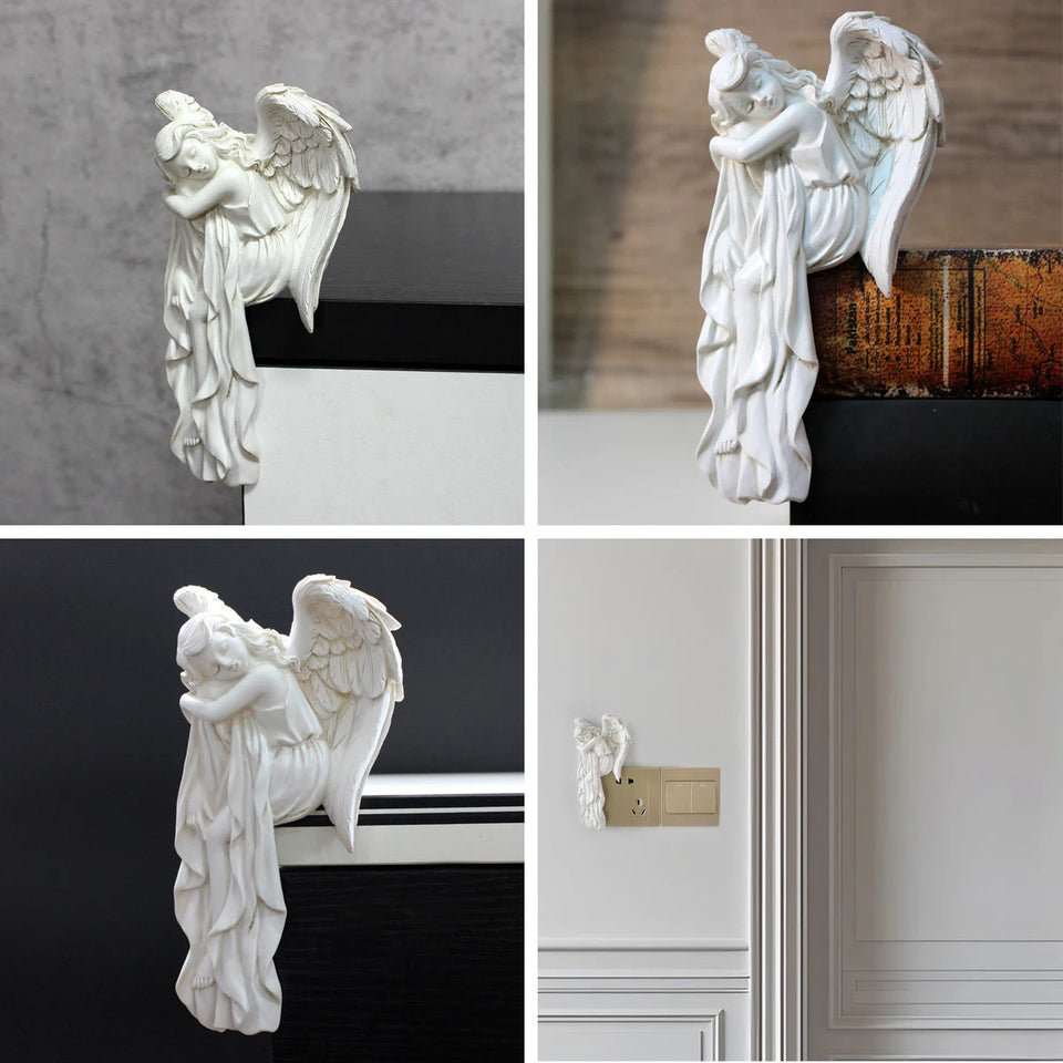 1-piece charming left angel door frame ornaments statue, exquisite resin sleeping angel sculpture Aimak Store