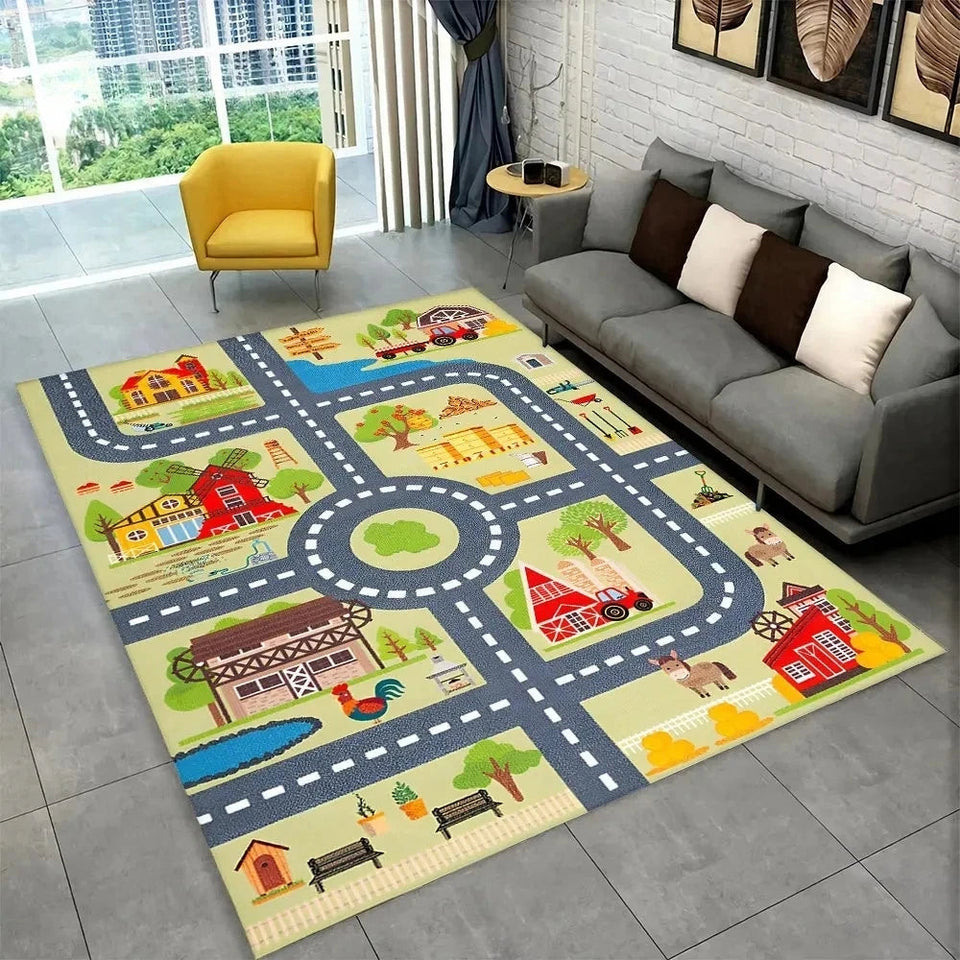 Child Playmat Highway City Traffic Playroom Area Rug Large Carpet Rug for Living Room Bedroom Decor Kids Play Non-slip Floor Mat Aimak Store