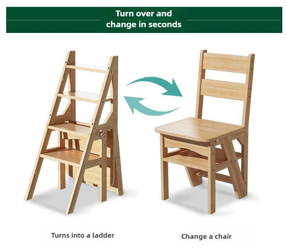 Innovative Multifunctional Household Ladder: Solid Wood Folding Storage, Dual-Use Ladder Chair, Climbing Stool for Home
