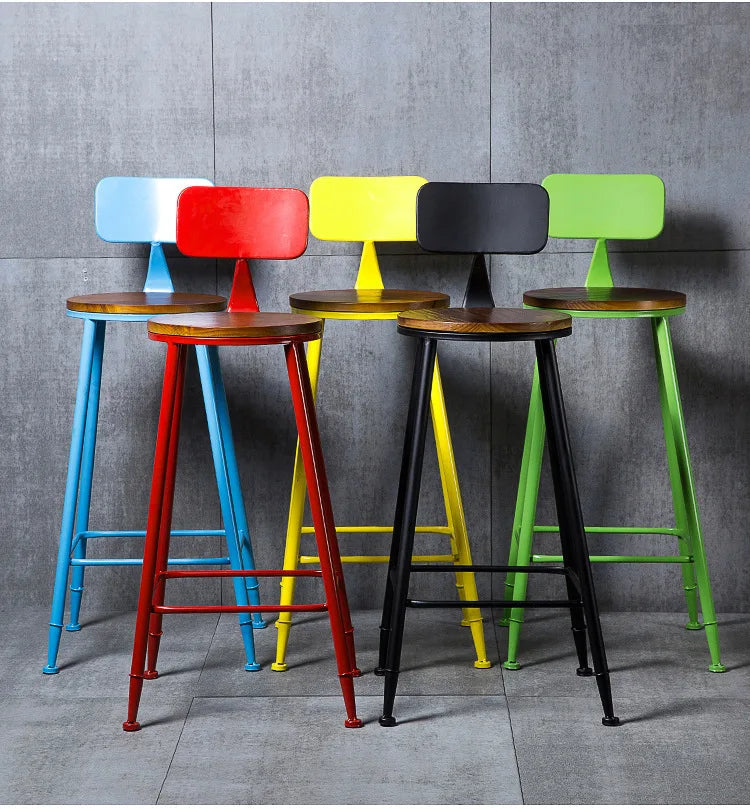 American Style Iron Bar Chair Coffee Shop Milk Tea Shop High Chairs Retro Backrest Seat Solid Wood Sitting Face Counter Stool Aimak Store