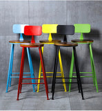 American Style Iron Bar Chair Coffee Shop Milk Tea Shop High Chairs Retro Backrest Seat Solid Wood Sitting Face Counter Stool Aimak Store