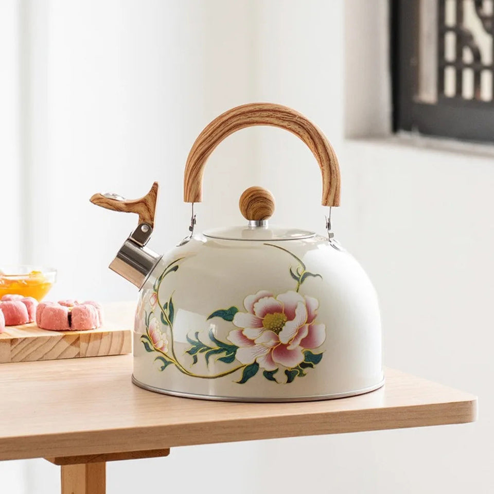 3L Whistling Kettle Teapot Floral Enameled Universal Teapot Water Kettle Large Capacity Thickened Coffee Pot Aimak Store