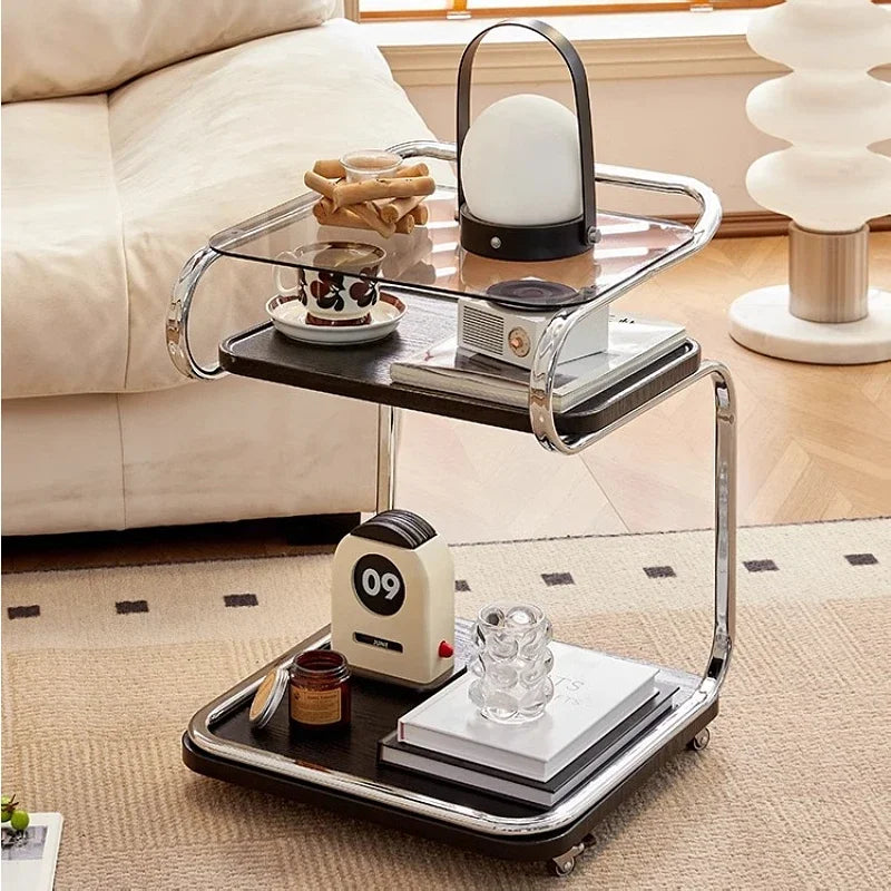 Medieval Style Sofa Side Table Bedside Cabinet Living Room Mobile Coffee Table with Wheels Small Cart Multi-layer Bed Head Shelf Aimak Store