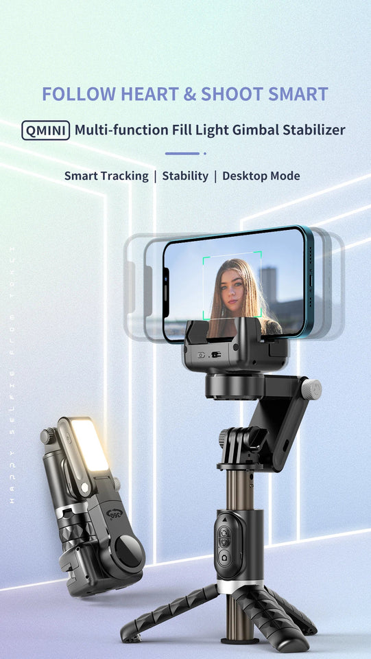 Q18 Desktop Following the shooting Mode Gimbal Stabilizer Selfie Stick Tripod with Fill Light for iPhone Cell Phone Smartphone Aimak Store