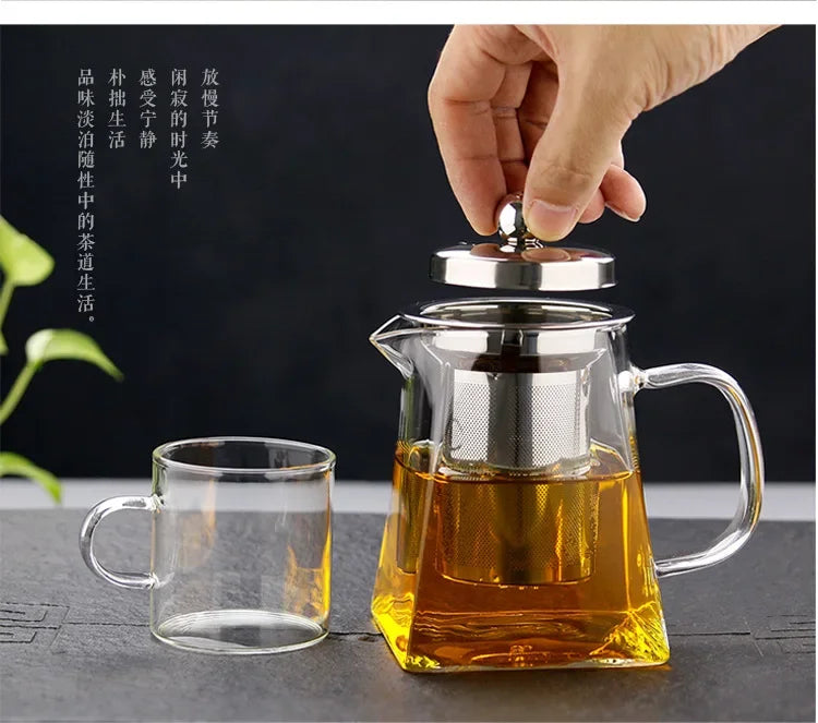 Heat Resistant Glass Teapot With Stainless Steel Coffee Infuser Heated Container Tea Pot Good Clear Kettle Square Filter Baskets Aimak Store