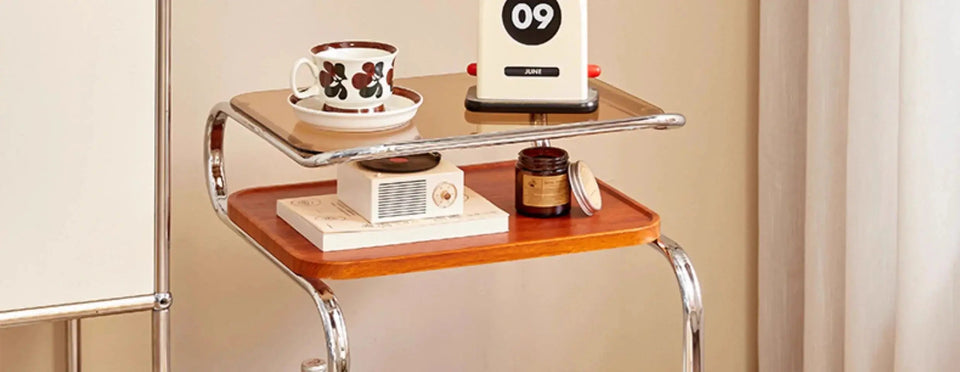 Medieval Style Sofa Side Table Bedside Cabinet Living Room Mobile Coffee Table with Wheels Small Cart Multi-layer Bed Head Shelf Aimak Store