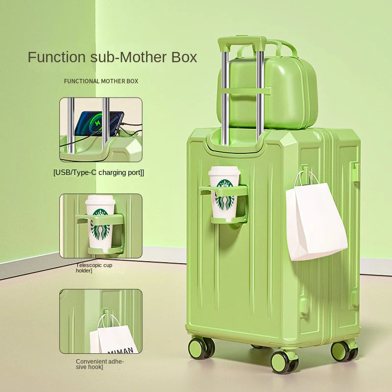 KO-KU 2024 Suitcase Set Female 20 Inch Boarding Suitcase USB/Type-C Port Water Cup Holder 26/28 inch Male Large Capacity Luggage Aimak Store