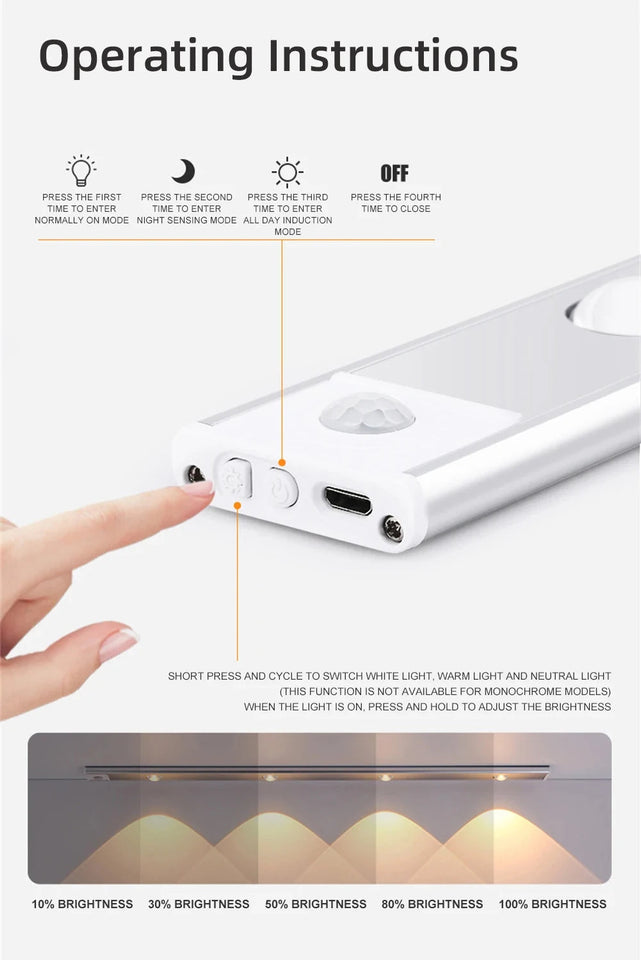 LED Motion Sensor Wireless Ultra Thin Night Light USB LED Wine cooler Light For Kitchen Cabinet Bedroom Wardrobe Indoor Lighting Aimak Store