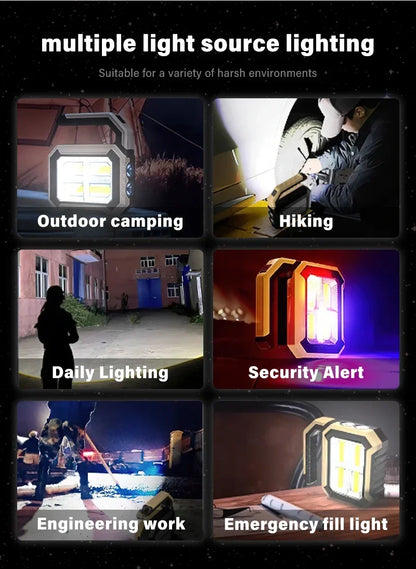 Solar Powered LED Handheld Light Super Bright Work Searchlight Waterproof Outdoor Camping Portable Hiking Flashlight