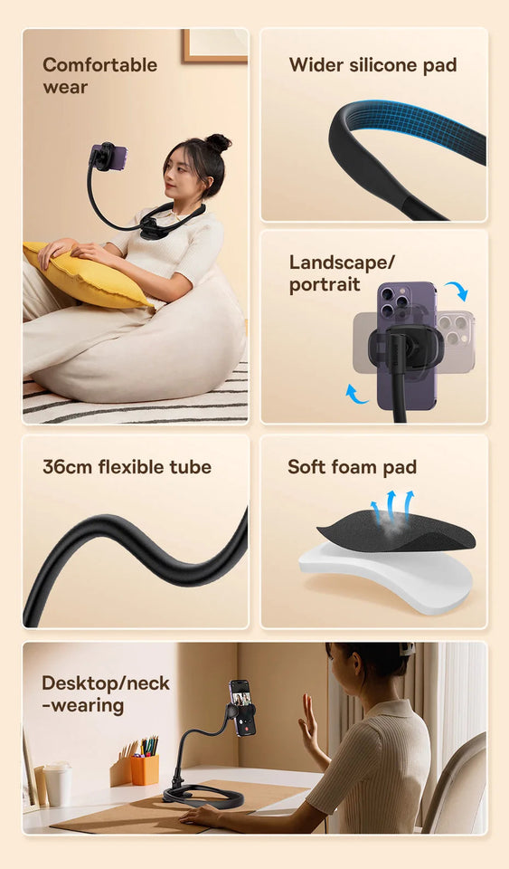 Baseus Flexible Universal Neck Phone Holder Hanging Neck Lazy Necklace Cell Phone Desk Mount Bracket for iPhone 16 15 14 Pro Max Aimak Store