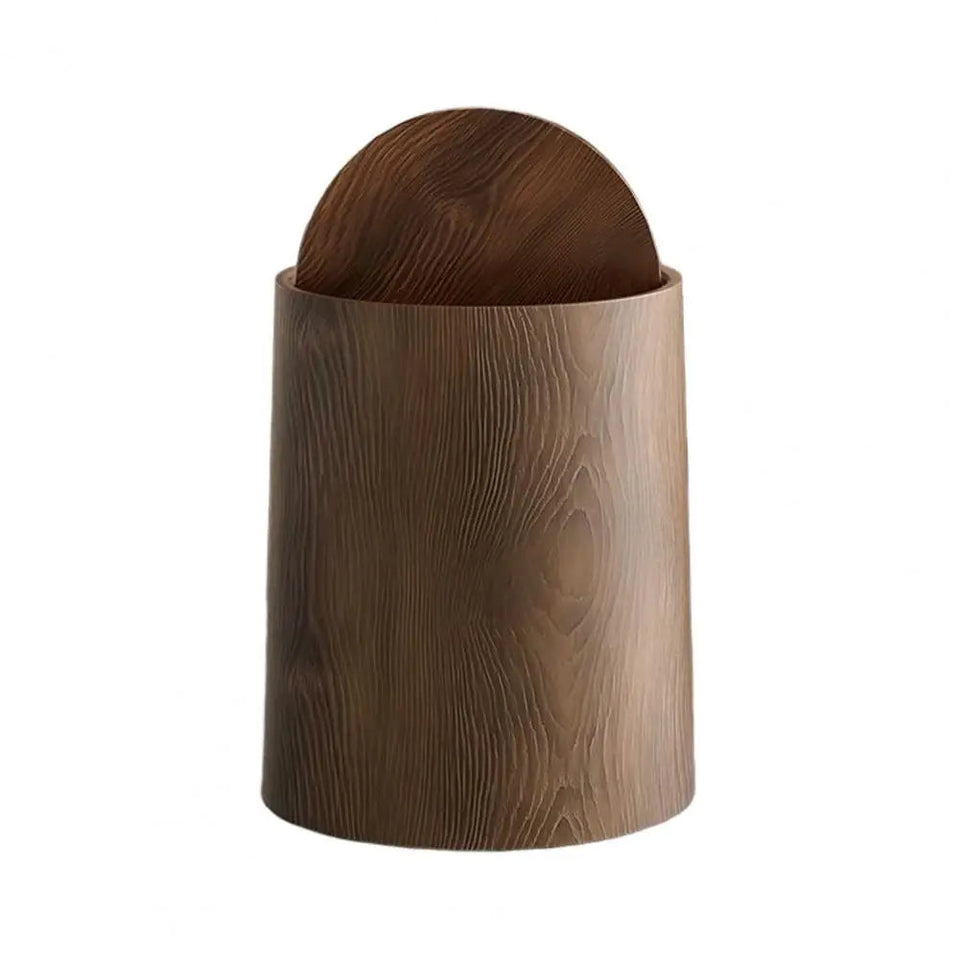 Wood Grain Bathroom Garbage Can With Swing Top Lid Large Capacity Rotating Design Detachable Waste Bin Dustbin Aimak Store