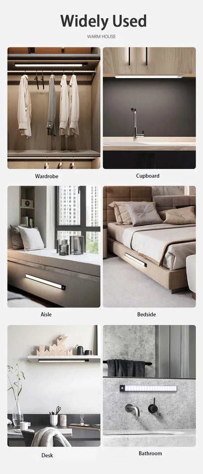 10/20/30/40/50CM Under Cabinet Led Light Sensor Movement Rechargeable Wireless Led Lamp Night Light Cupboard Bedroom Wardrobe Aimak Store