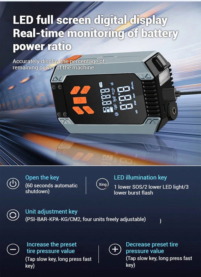 7 in 1 Car Tyre Inflator Inflatable Pump Electric Pump Car Jump Starter Battery Starting Portable Air Compressor Emergency Power Aimak Store