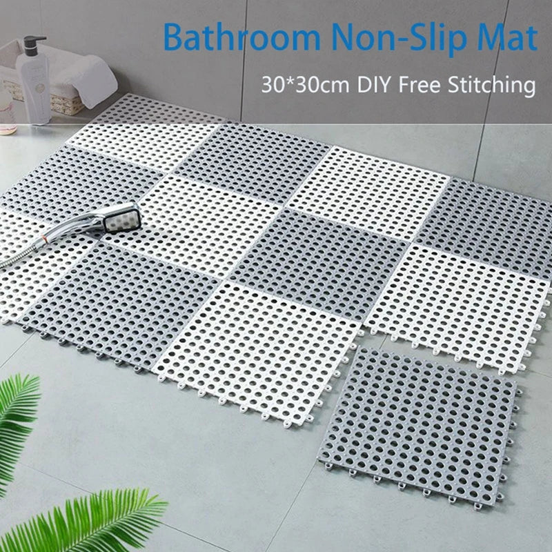 1Pc 30*30 cm Waterproof Bathroom Shower Mats Non-slip Plain Stitching Plaid DIY Cuttable Roll Floor Hollow Splicing Pads Aimak Store
