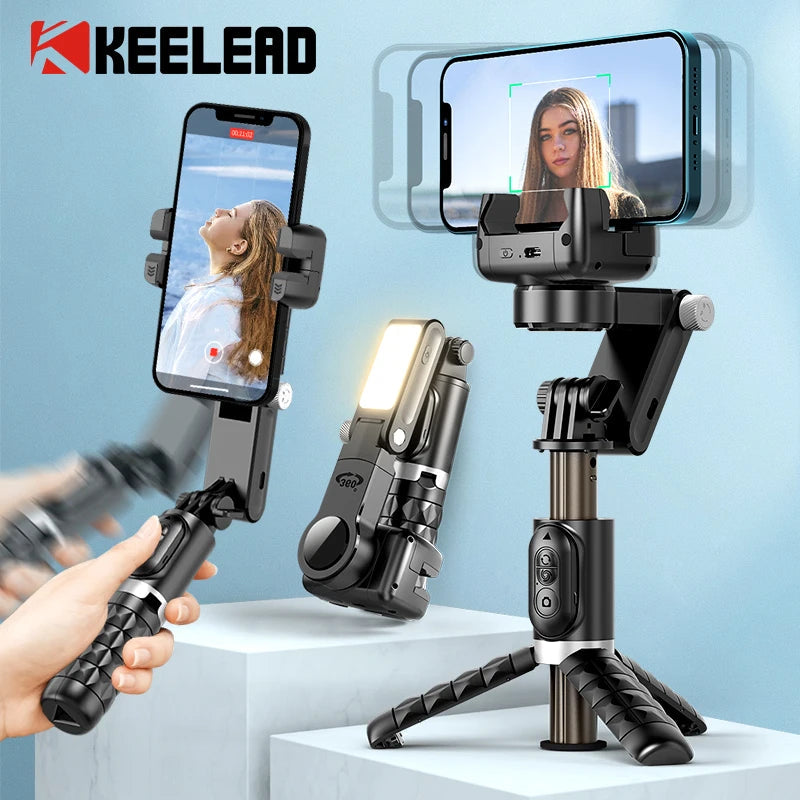 Q18 Desktop Following the shooting Mode Gimbal Stabilizer Selfie Stick Tripod with Fill Light for iPhone Cell Phone Smartphone Aimak Store