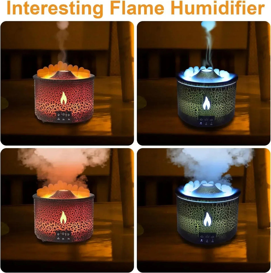 Volcano Flame Air Humidifier Light Ultrasonic Essential Oil Aroma Diffuser for Home Room Fragrance Jellyfish Mist Smoke Steamers Aimak Store