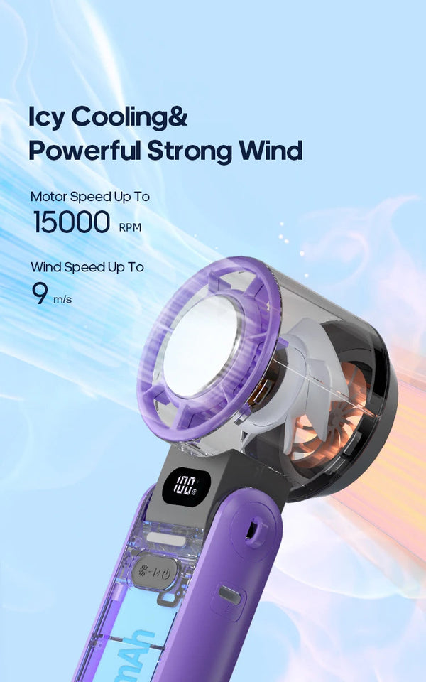 KINSCOTER Portable Air Cooling Turbo Fan 3600mAh 100 Wind Speeds Adjustable Outdoor Foldable Student Handheld Fan with Lanyard Aimak Store