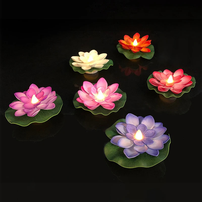 1PC Artifical Floating Lotus Night Light 10cm Flower Lotus Lamp Waterproof Lights Christmas Garden Pool Pond Fountain Decoration Aimak Store