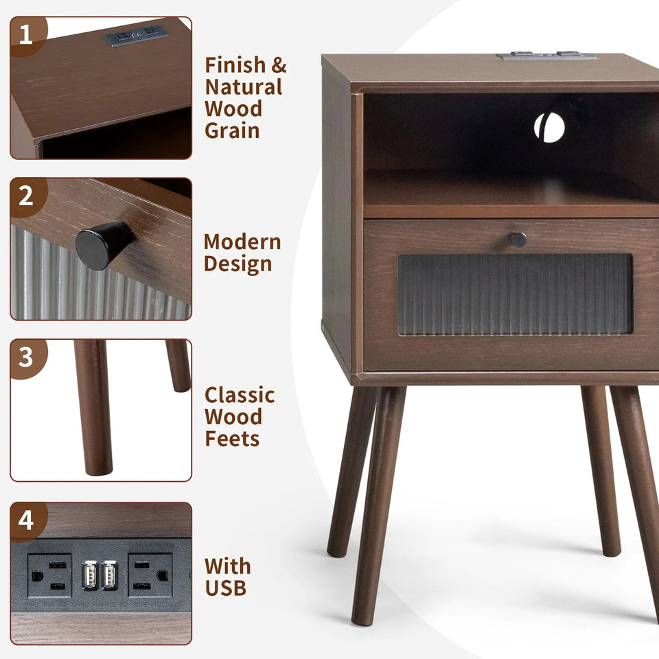 Wood Nightstand End Side Table with 1 Drawer for Living Room, Bedroom Aimak Store