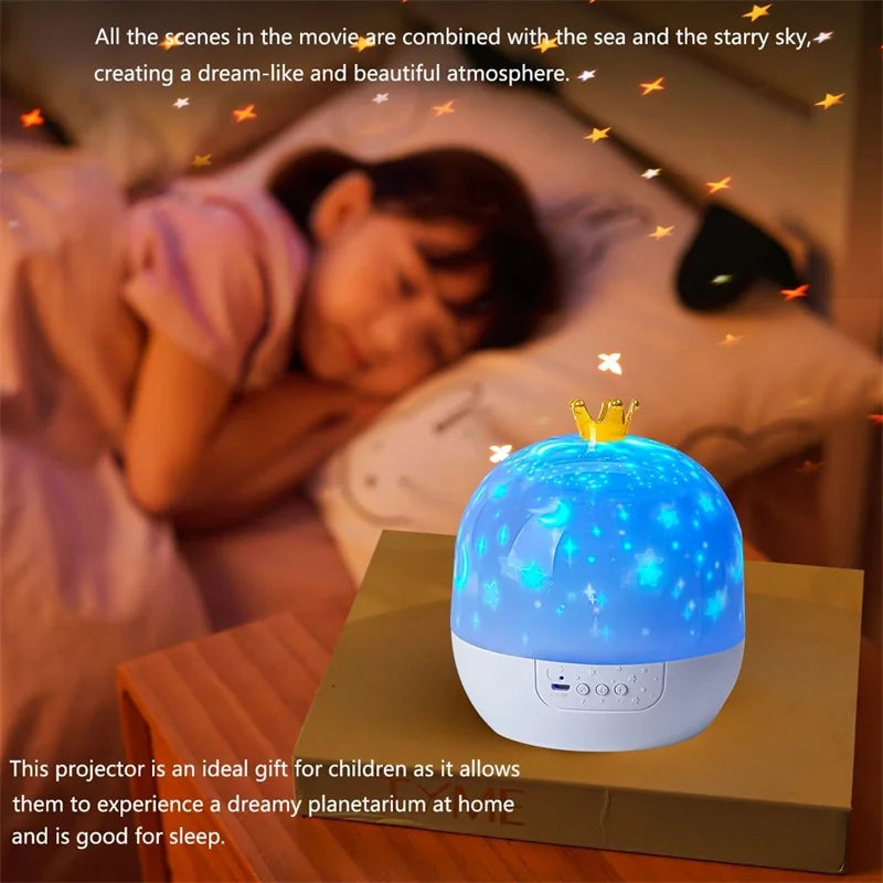 Crown Star Light Projection Rotating Star Bedroom Ceiling Atmosphere Night Lamp Stars Childrens Birthday Gift with Films Sheet Aimak Store