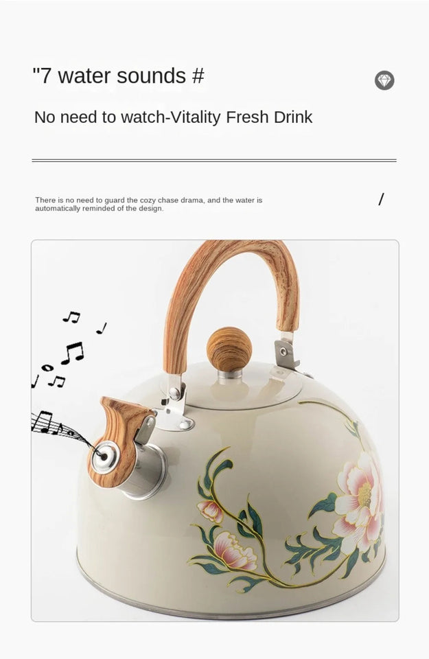 3L Whistling Kettle Teapot Floral Enameled Universal Teapot Water Kettle Large Capacity Thickened Coffee Pot Aimak Store