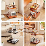 Medieval Style Sofa Side Table Bedside Cabinet Living Room Mobile Coffee Table with Wheels Small Cart Multi-layer Bed Head Shelf Aimak Store