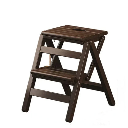 Multi-functional Bamboo Wood Folding Ladder Chair Kitchen Hat Rack 2 Step Ladder Province Space Stair Chair Plant Rack Furniture