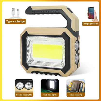 Solar Powered LED Handheld Light Super Bright Work Searchlight Waterproof Outdoor Camping Portable Hiking Flashlight