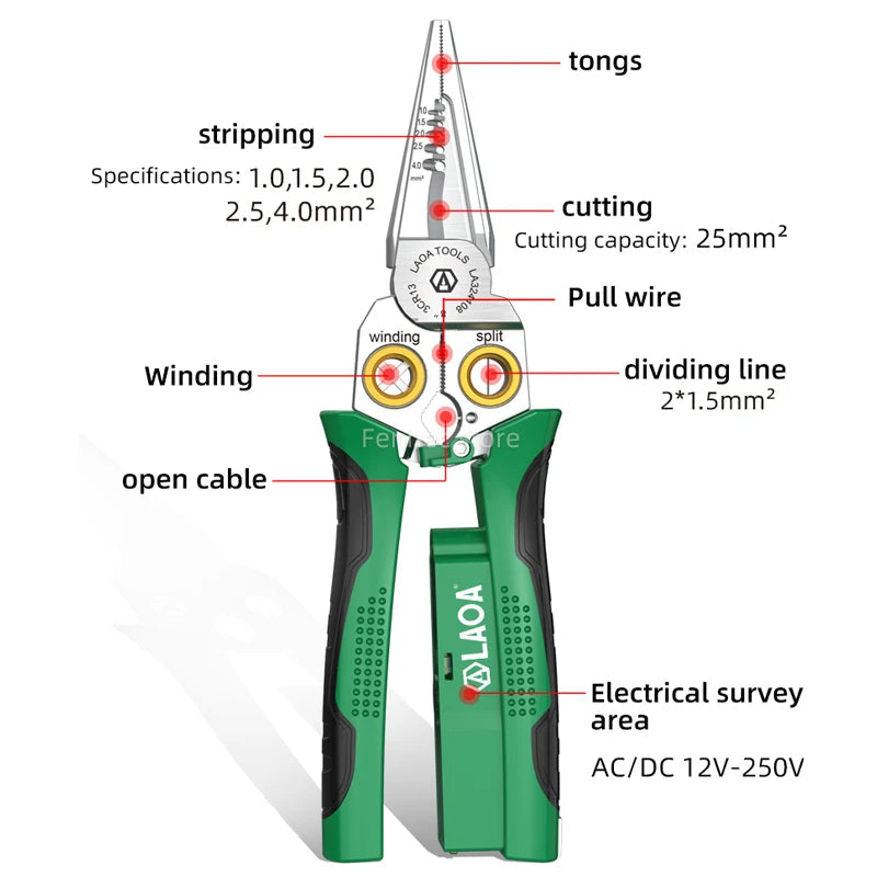 LAOA 8-In-1 Stainless Steel Multifunctional Wire Stripping Pliers LA324107 LA324108 Electric Measuring and Electricians Aimak Store