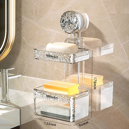1 suction cup soap box, non perforated wall mounted bathroom shelf, double-layer drainage soap box