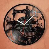 Sewing Machine Customization Vinyl Record Wall Clock Quilting Room Decoration Logo Personalized Tailor Name Clock Tailor Gift Aimak Store