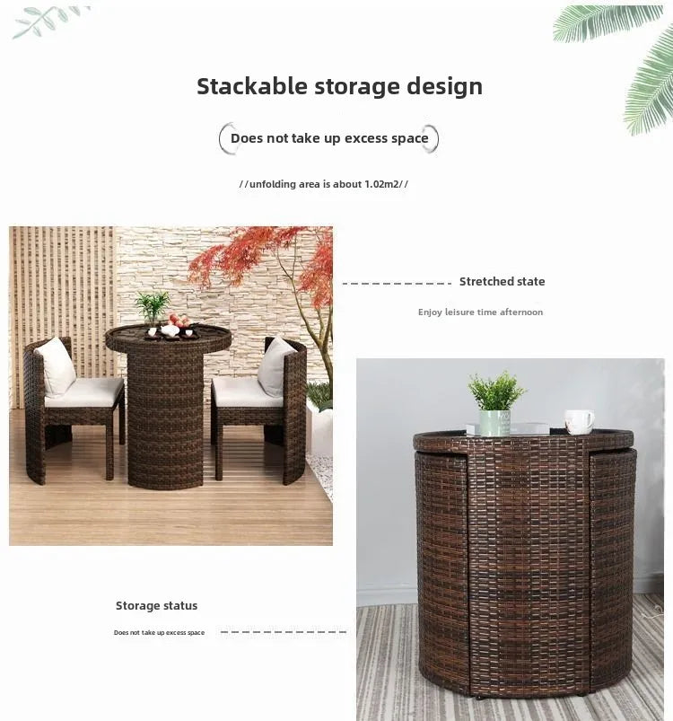 Balcony courtyard leisure table and chair combination rattan chair three piece set tea imitation rattan chair tea table Aimak Store