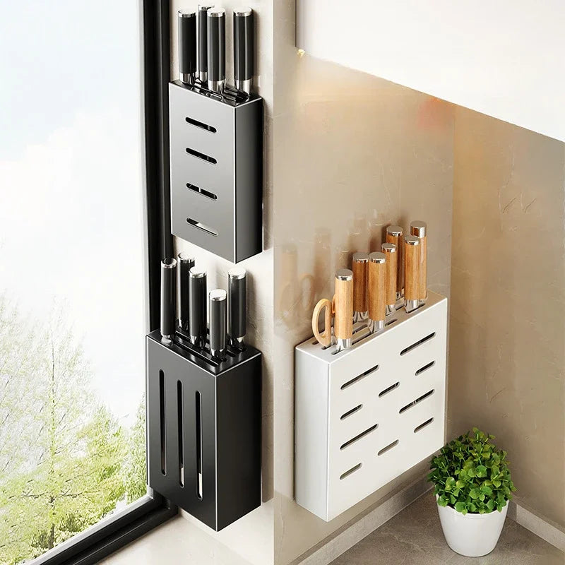kitchen accessories organizer，Kitchen knife storage box, knife holder, non-perforation, wall-mounted rack, kitchen items Aimak Store