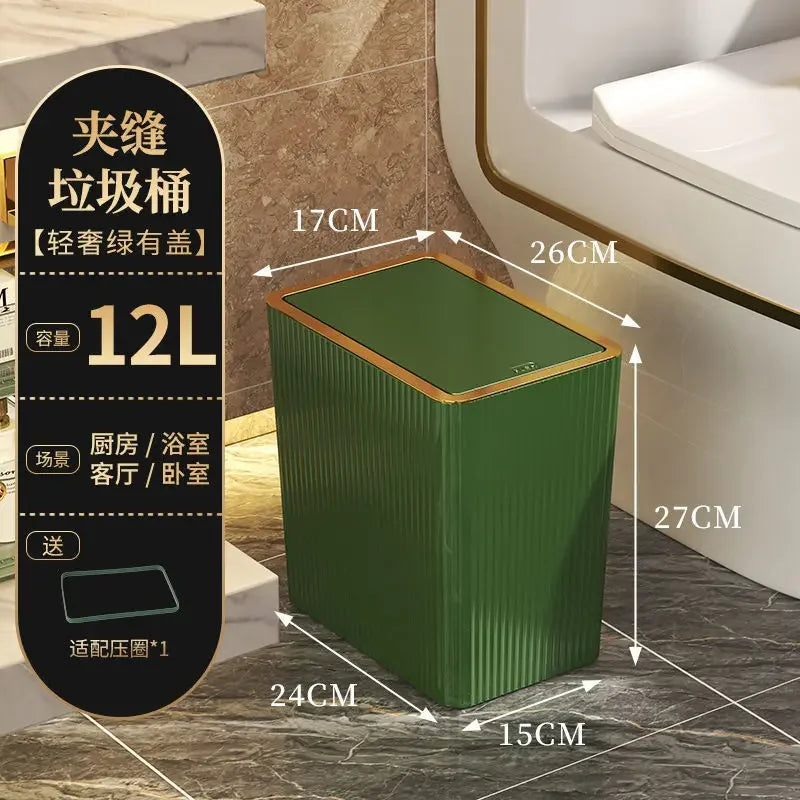 12/15L Trash Can with Lid Semi Automatic Luxury Slim Large Capacity Bin Toilet Living Kitchen Bedroom Waterproof Garbage Bin Can Aimak Store