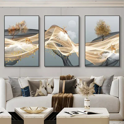 3 Nordic Luxury Ribbon Abstract Wall Art Landscape Modern Poster Print Picture Living Room Home Decorative Painting Aimak Store