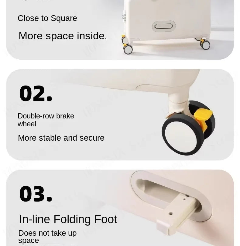 Travel suitcases can sit and ride children's luggage new lazy walking children trolley case boys girls wooden horse suitcase Aimak Store