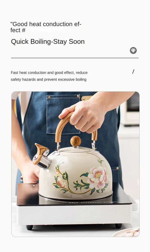 3L Whistling Kettle Teapot Floral Enameled Universal Teapot Water Kettle Large Capacity Thickened Coffee Pot Aimak Store